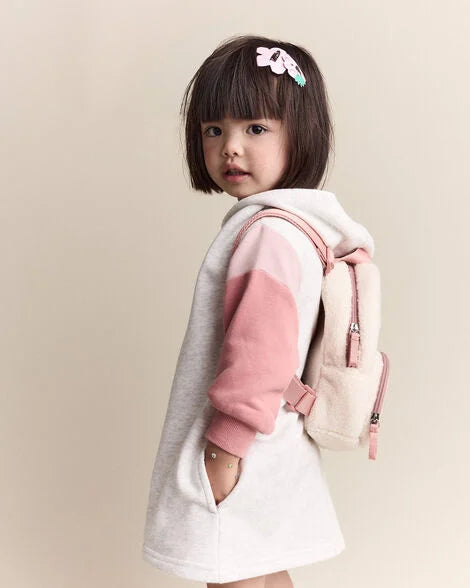 Toddler Girl Colorblock Long-Sleeve Hooded Sweatshirt Dress - Light Heather Grey