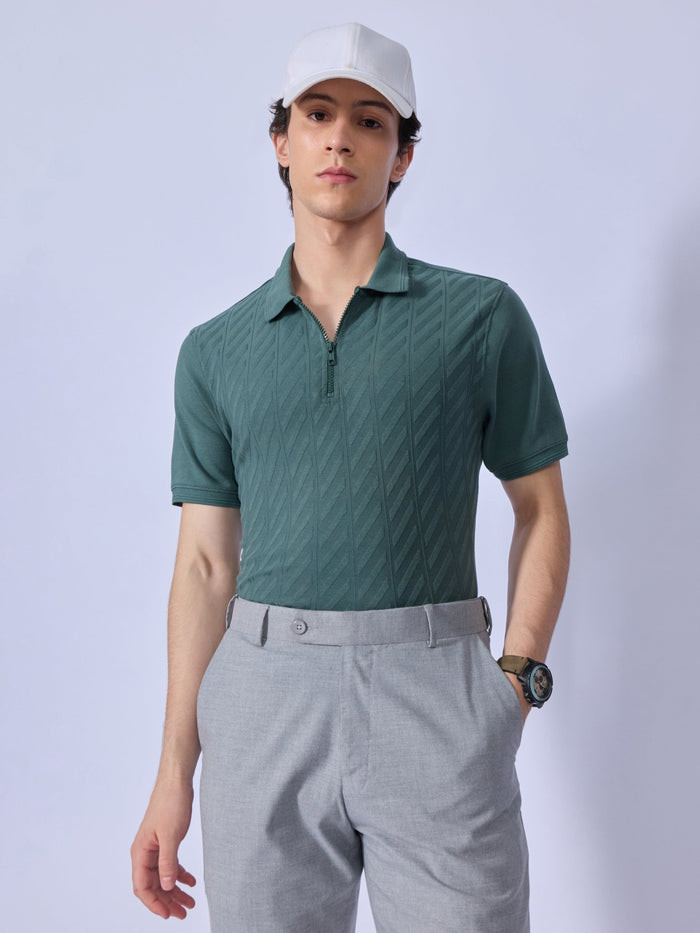 Todo - Jacquard Half-Zip Polo T-Shirt – Green