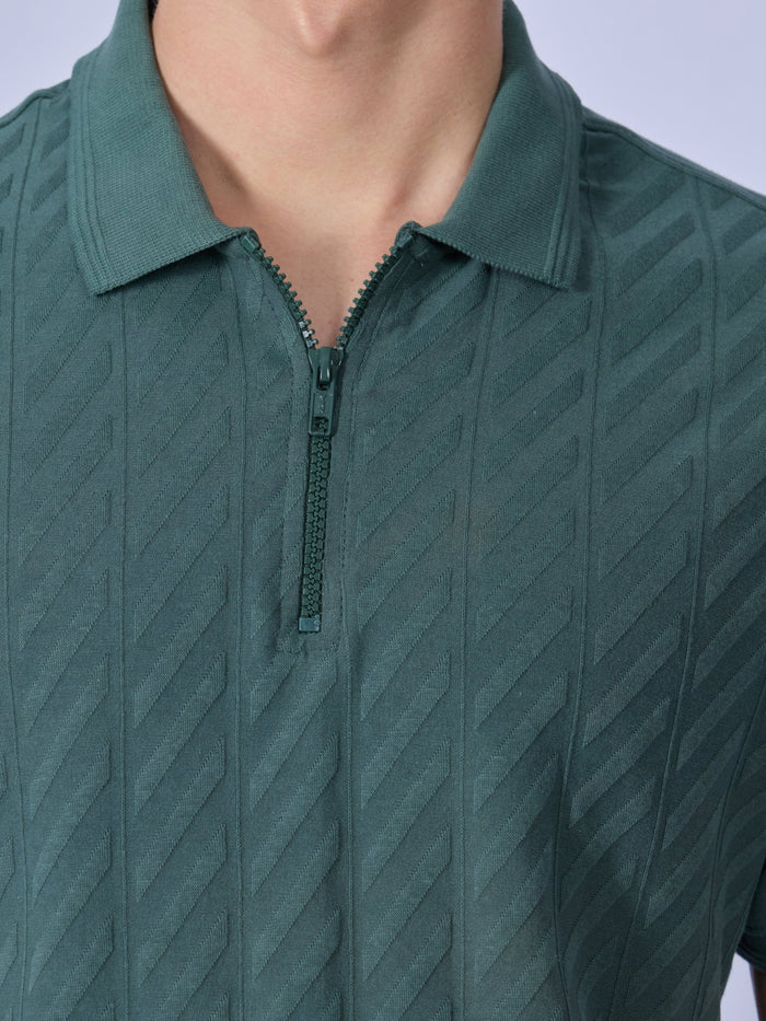 Todo - Jacquard Half-Zip Polo T-Shirt – Green