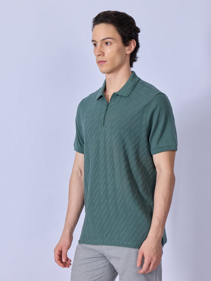 Todo - Jacquard Half-Zip Polo T-Shirt – Green