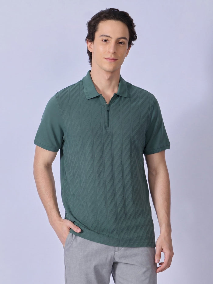 Todo - Jacquard Half-Zip Polo T-Shirt – Green
