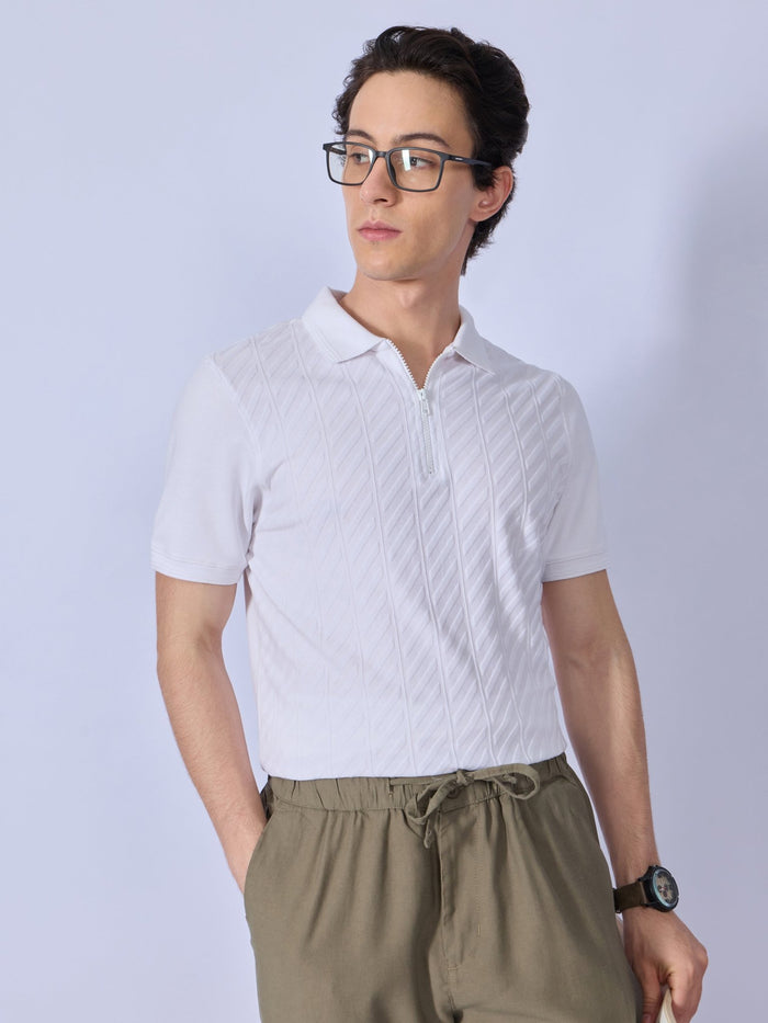 Todo - Jacquard Half-Zip Polo T-Shirt – White