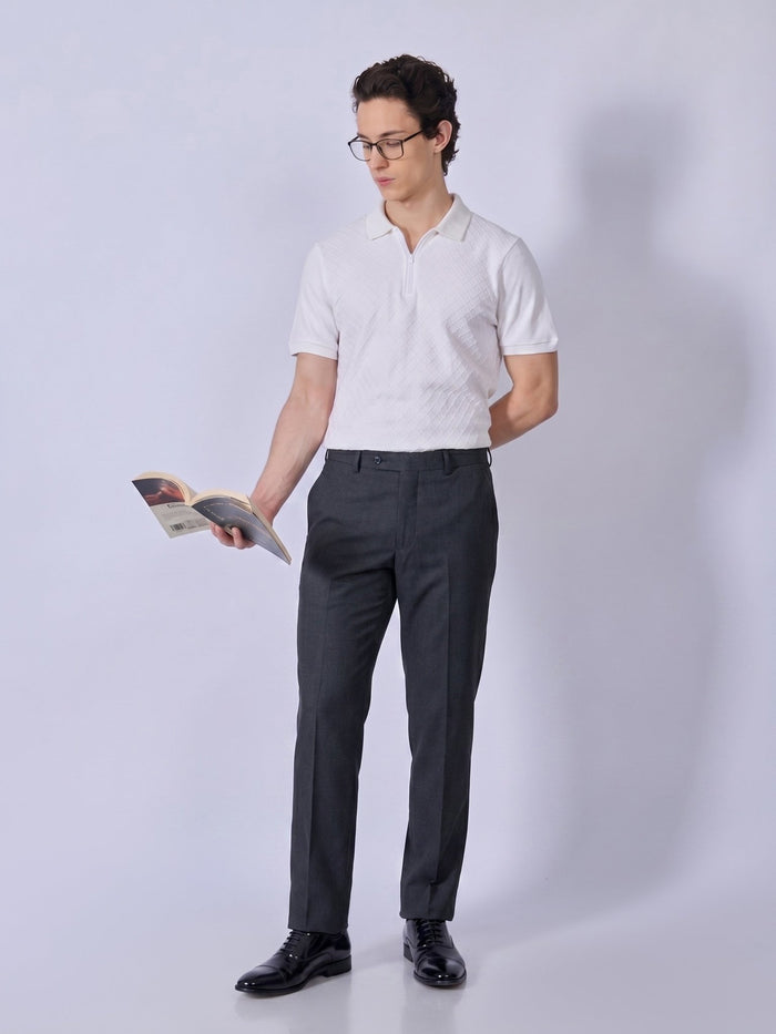 Todo - Jacquard Half-Zip Polo T-Shirt – White