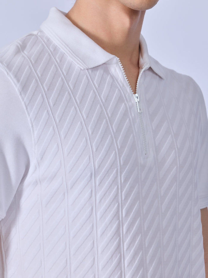 Todo - Jacquard Half-Zip Polo T-Shirt – White