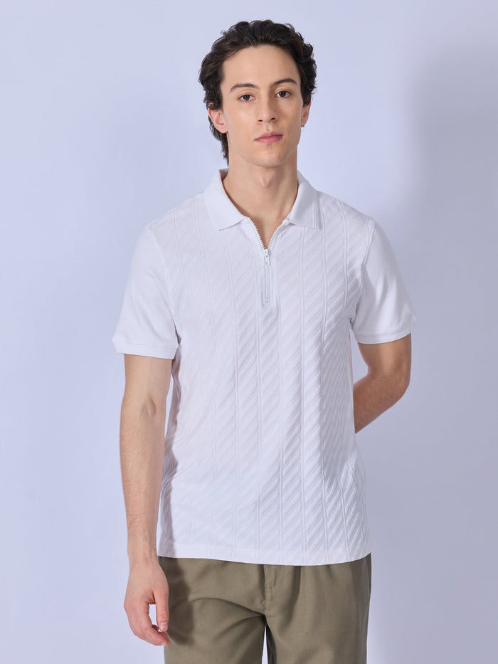 Todo - Jacquard Half-Zip Polo T-Shirt – White