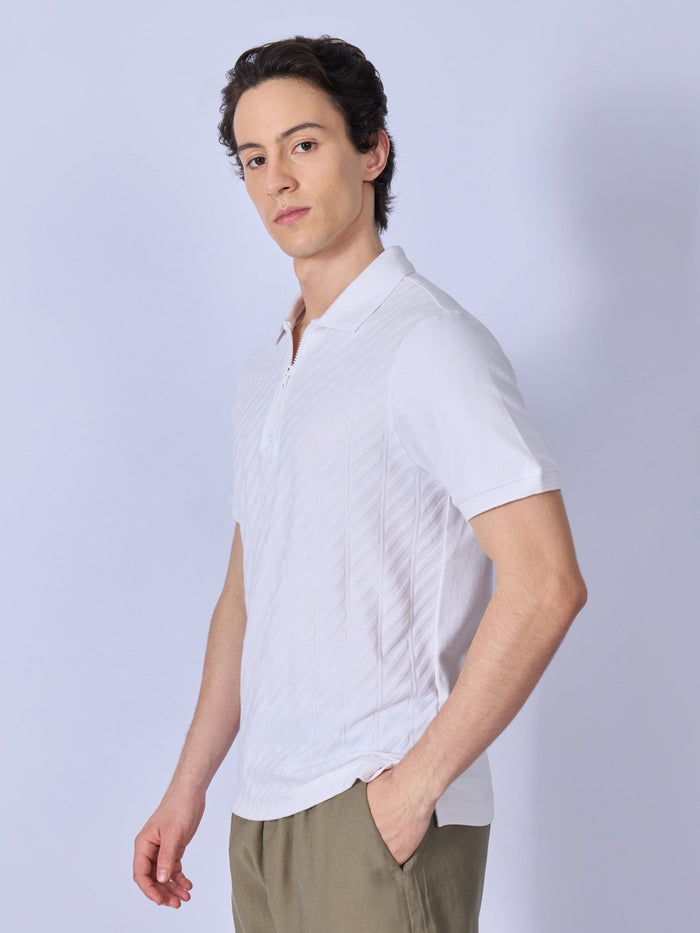 Todo - Jacquard Half-Zip Polo T-Shirt – White