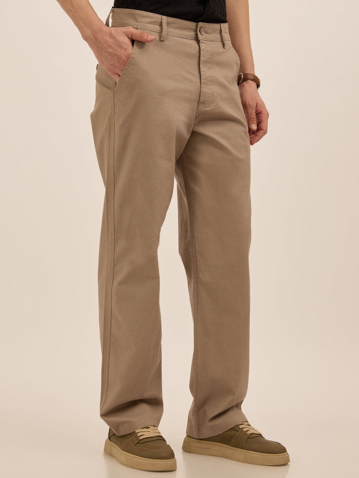 Men's Relaxed  comfort Fit Cotton Trouser -  beige