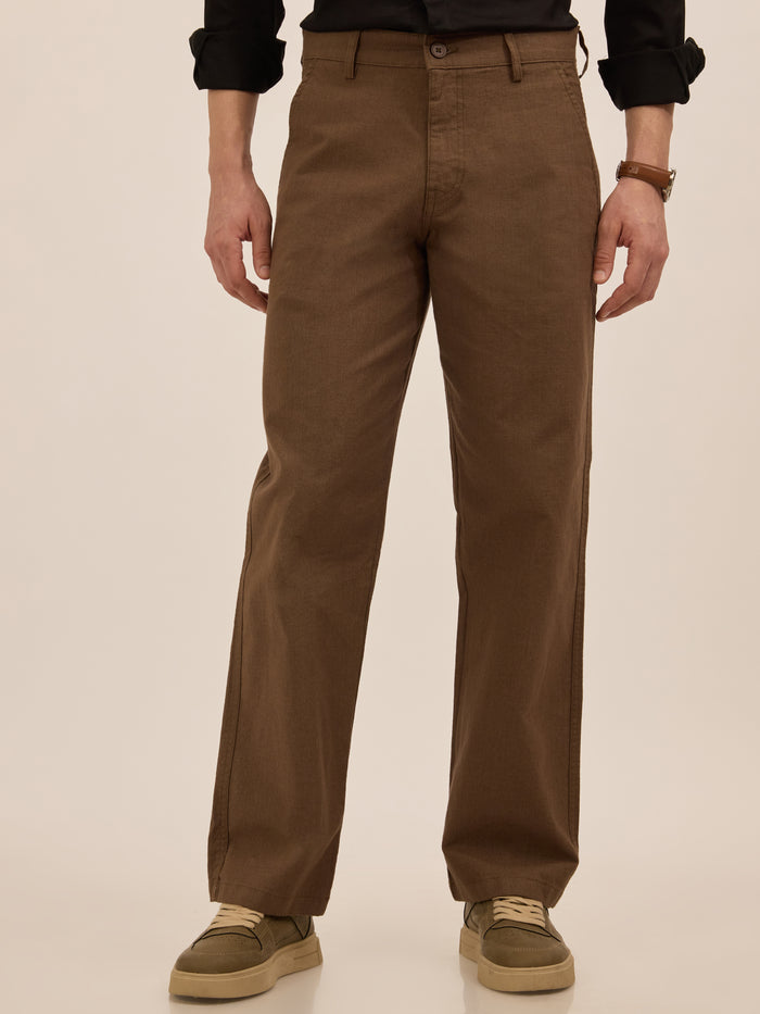 Men's Relaxed Fit Cotton Trouser -  brown