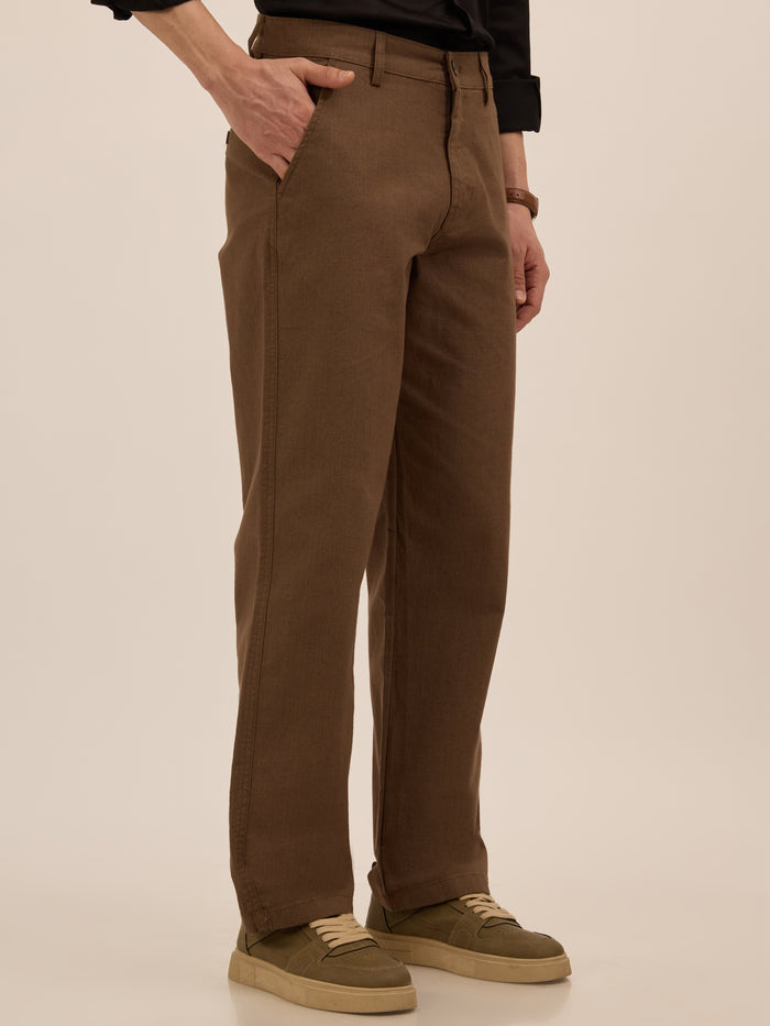 Men's Relaxed Fit Cotton Trouser -  brown