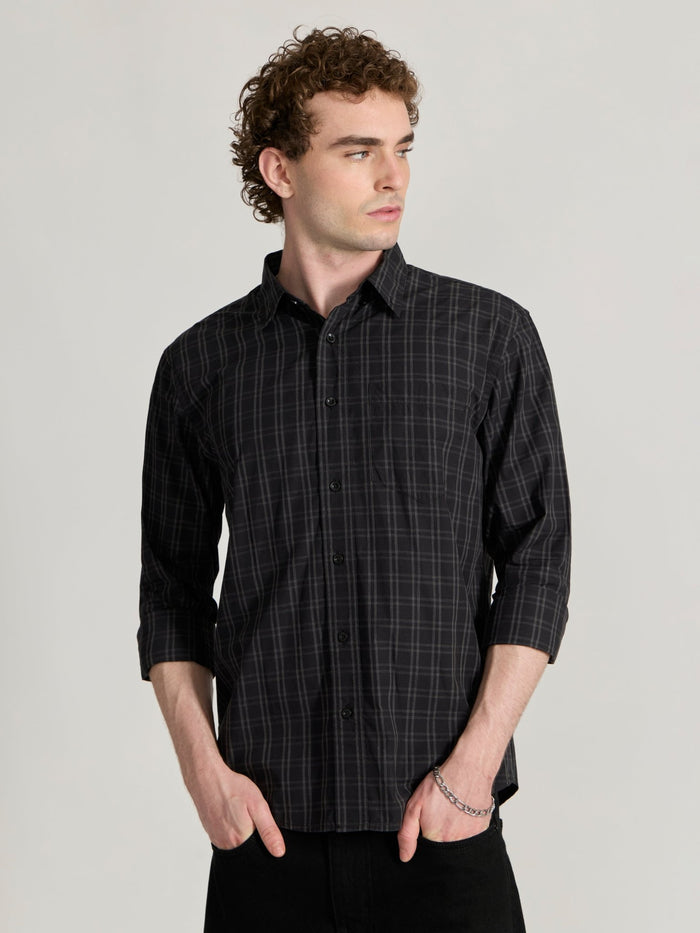 Men's Relaxed Fit Checks Shirt - black