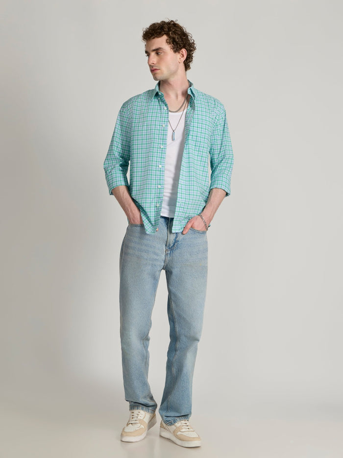 Men's Relaxed Fit Checks Shirt - blue green