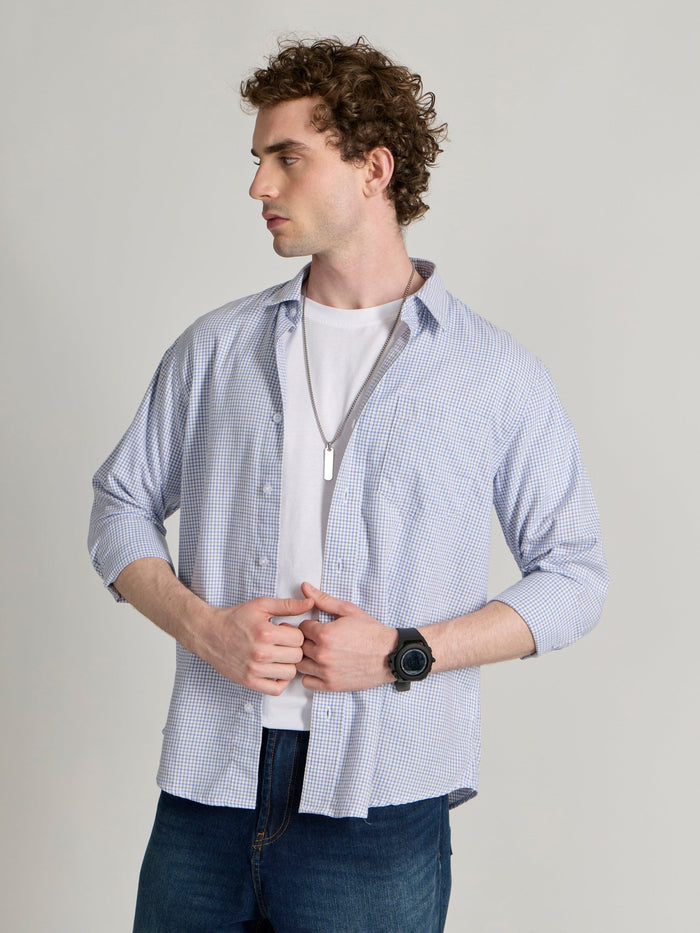 Men's Relaxed Fit Checks Shirt - blue