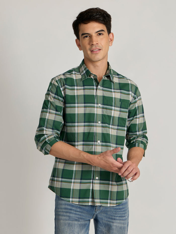 Men's Relaxed Fit Checks Shirt - Dark green