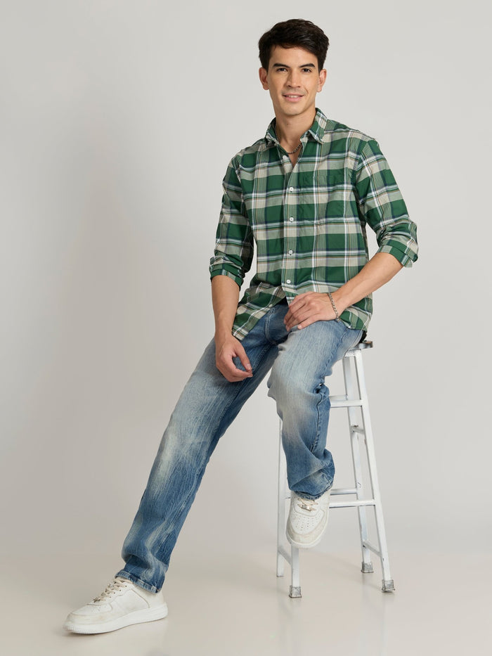 Men's Relaxed Fit Checks Shirt - Dark green