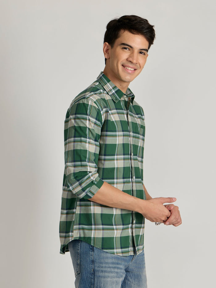 Men's Relaxed Fit Checks Shirt - Dark green