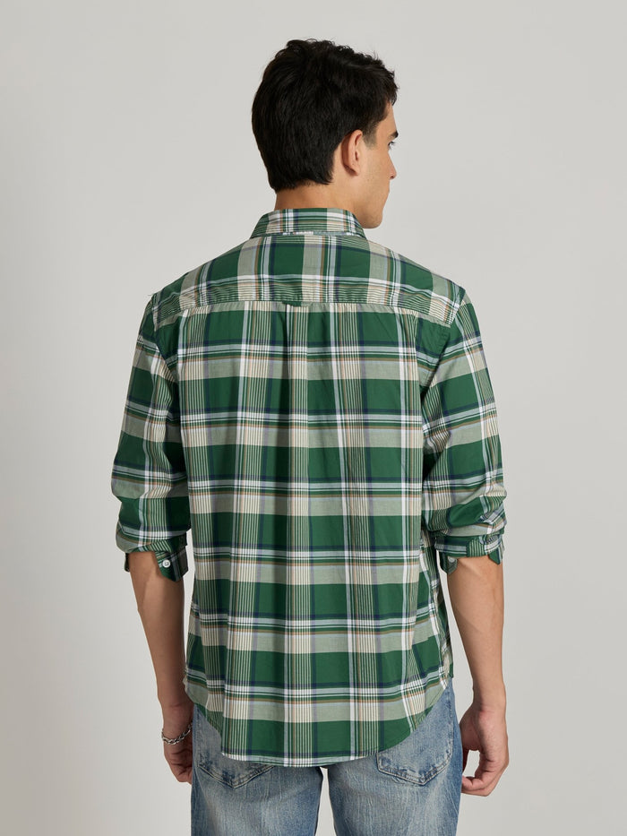 Men's Relaxed Fit Checks Shirt - Dark green