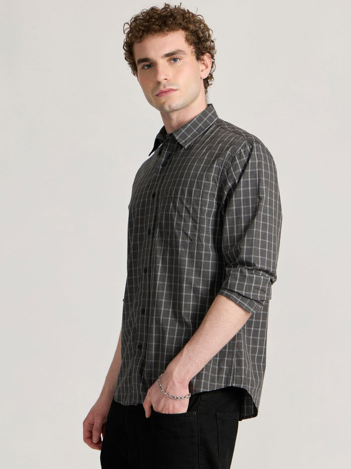 Men's Relaxed Fit Checks Shirt - Dark grey