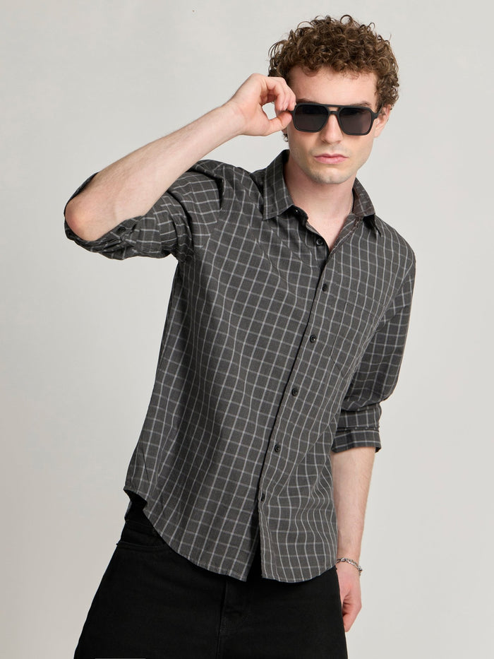 Men's Relaxed Fit Checks Shirt - Dark grey