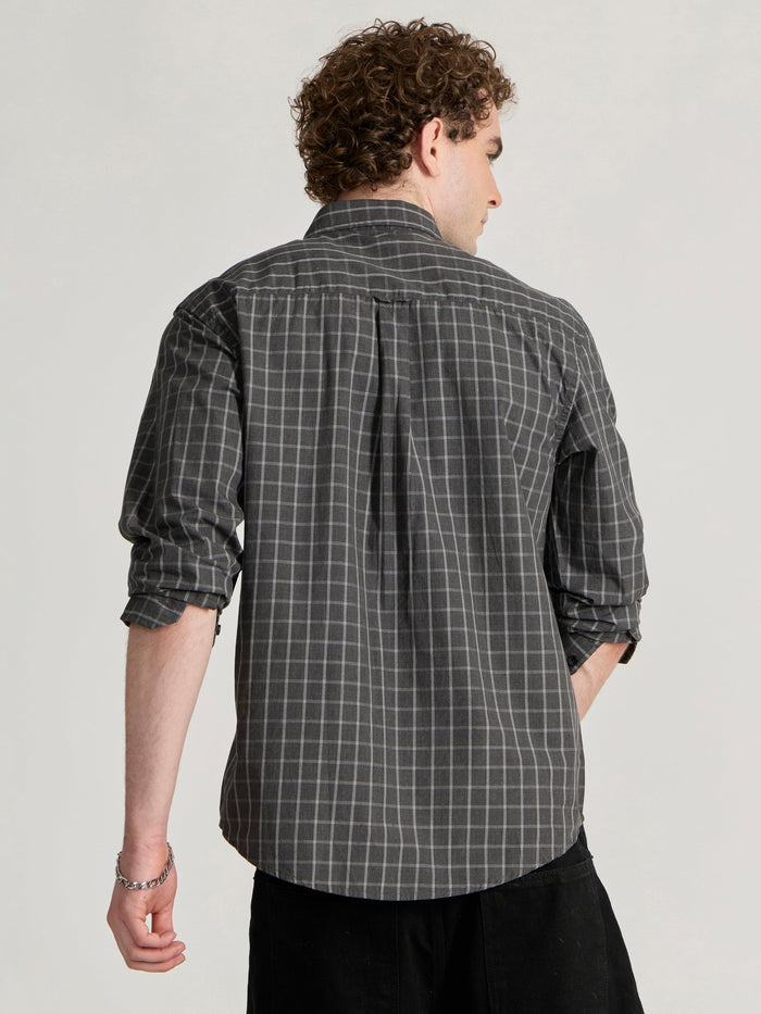 Men's Relaxed Fit Checks Shirt - Dark grey