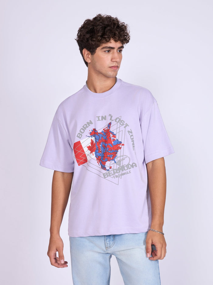 Printed Loose Fit T-Shirt- lavender