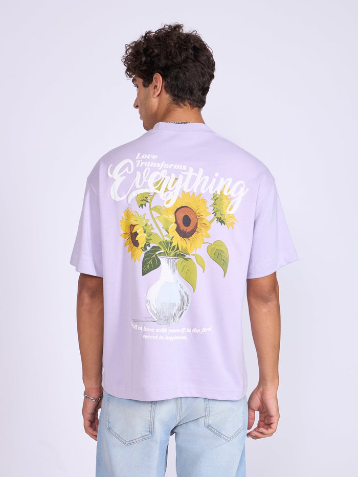 Trace - Full Of Love Printed Loose Fit T-Shirt - Lavender