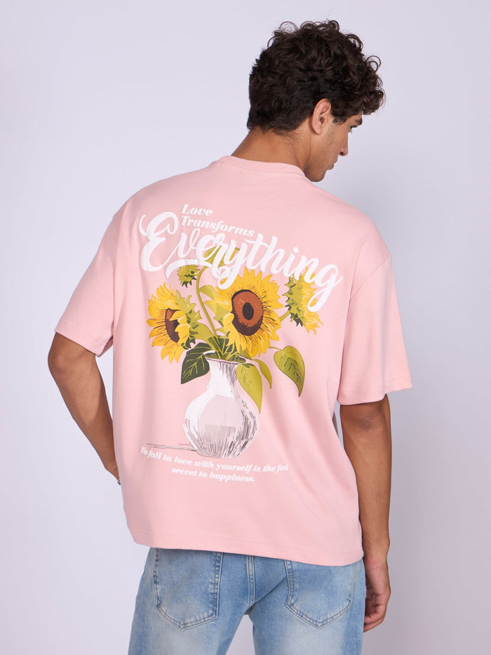 Printed Loose Fit T-Shirt- pink