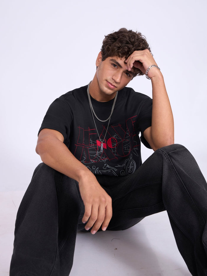 Printed Loose Fit T-Shirt- black