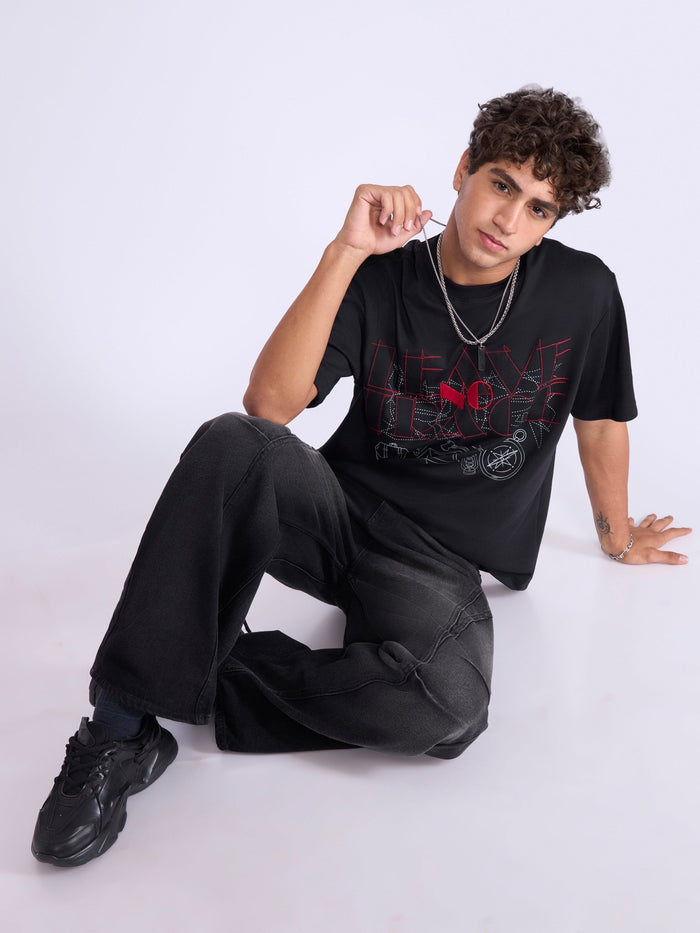 Printed Loose Fit T-Shirt- black