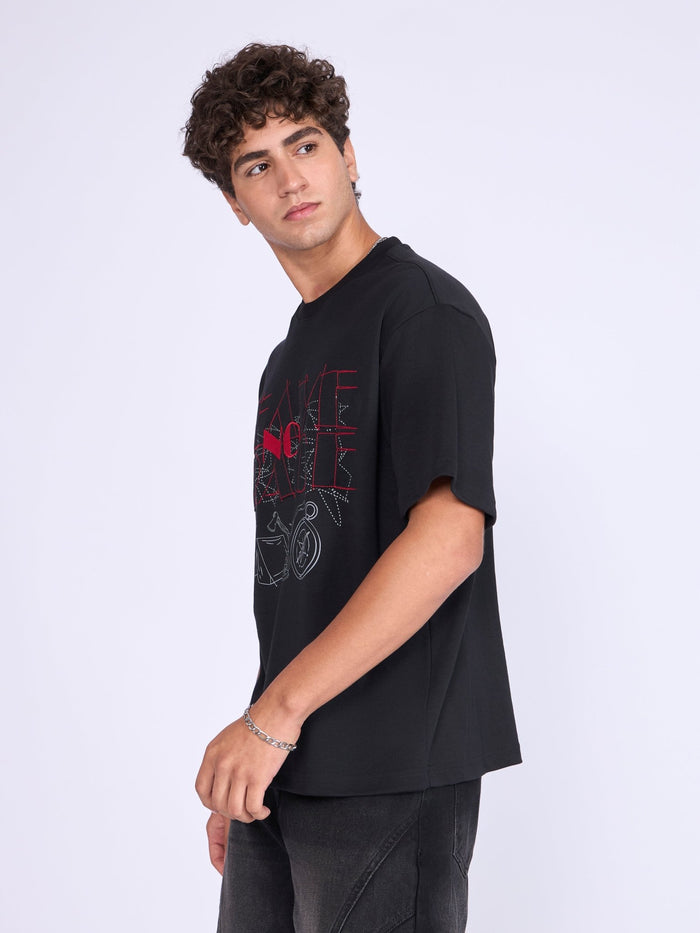 Printed Loose Fit T-Shirt- black