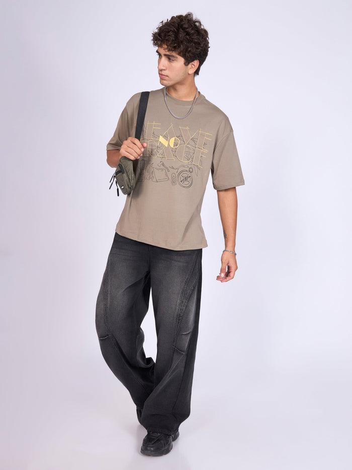 Printed Loose Fit T-Shirt - Light Olive