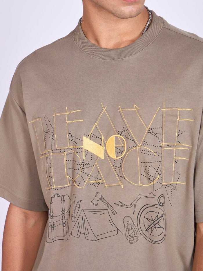 Printed Loose Fit T-Shirt - Light Olive