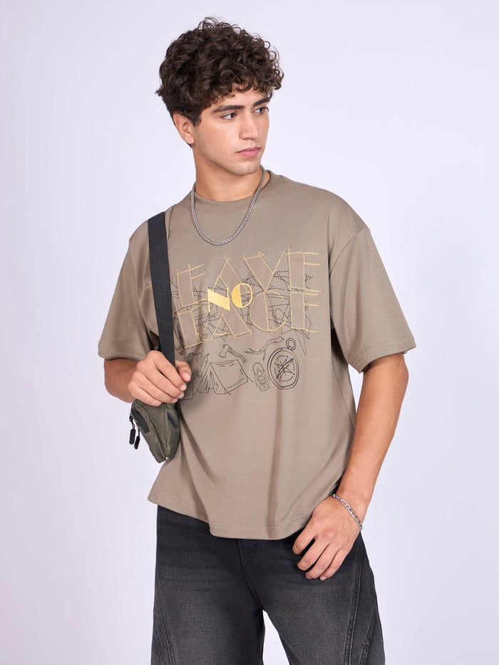 Printed Loose Fit T-Shirt - Light Olive