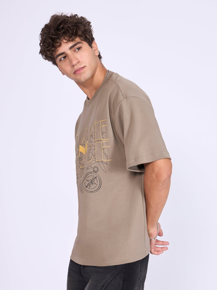 Printed Loose Fit T-Shirt - Light Olive