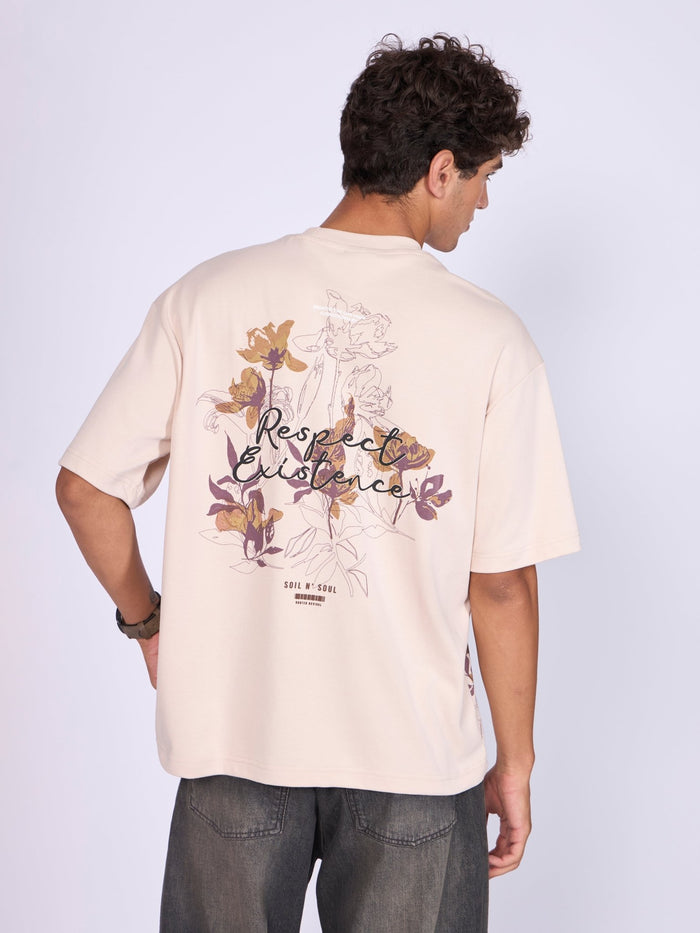 Printed Loose Fit T-Shirt - Cream