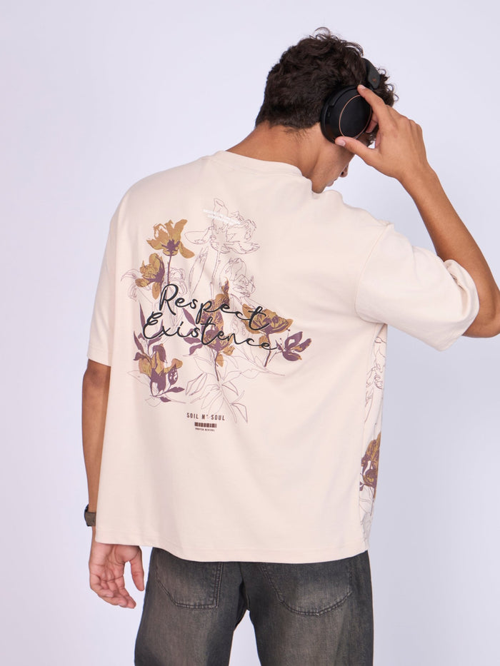 Printed Loose Fit T-Shirt - Cream