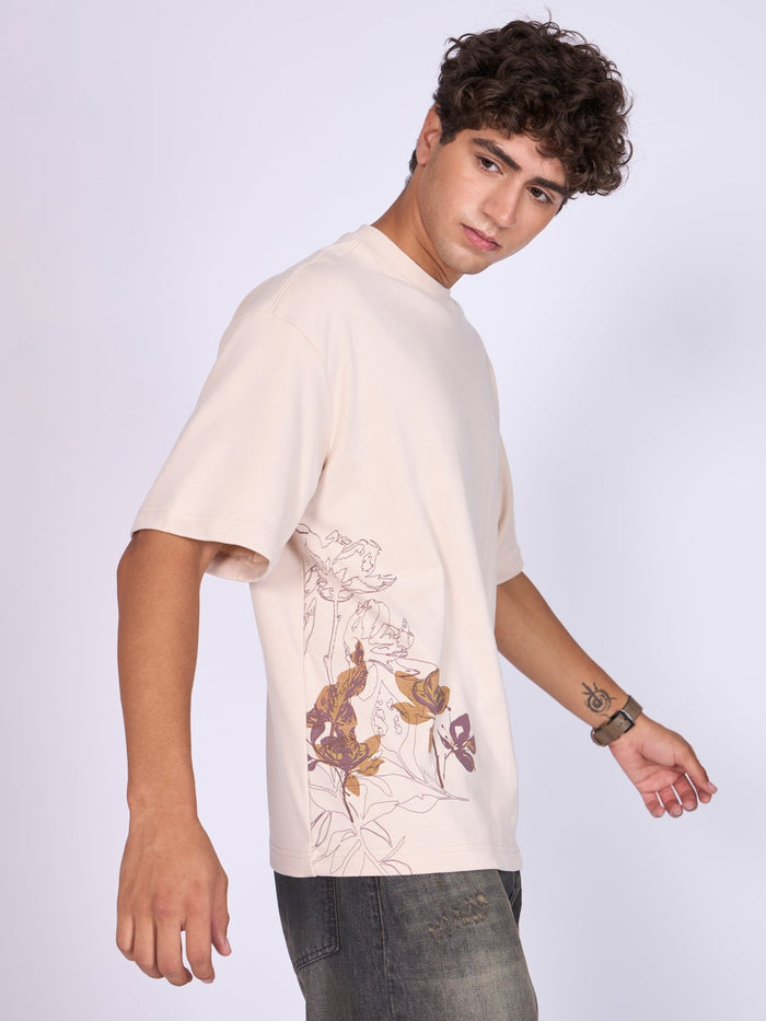 Printed Loose Fit T-Shirt - Cream