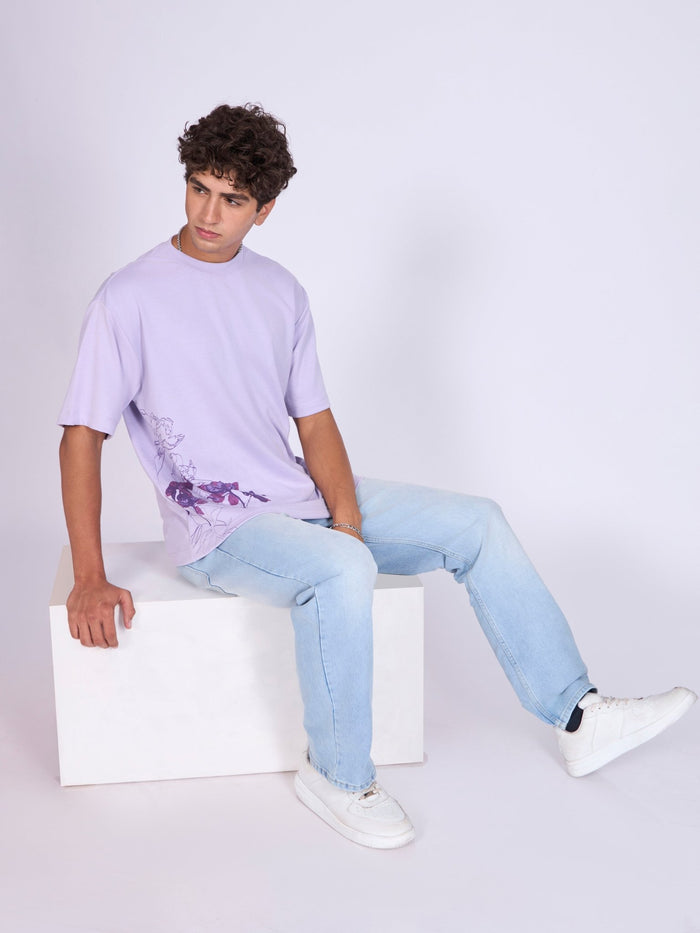 Printed Loose Fit T-Shirt- lavender