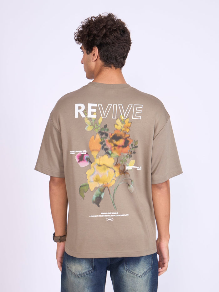 Printed Loose Fit T-Shirt - Light Olive