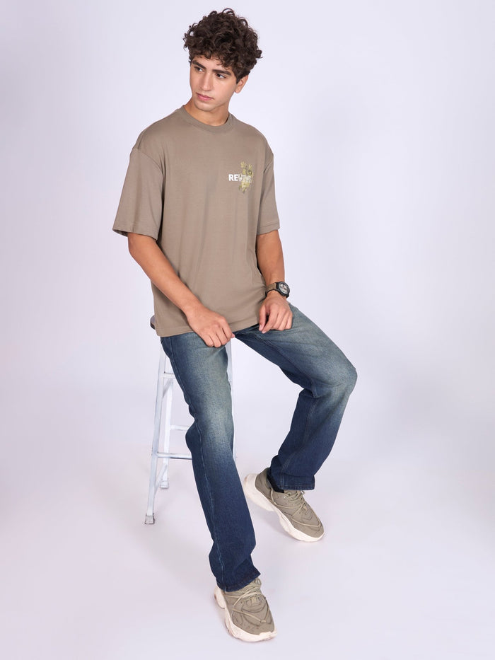 Printed Loose Fit T-Shirt - Light Olive