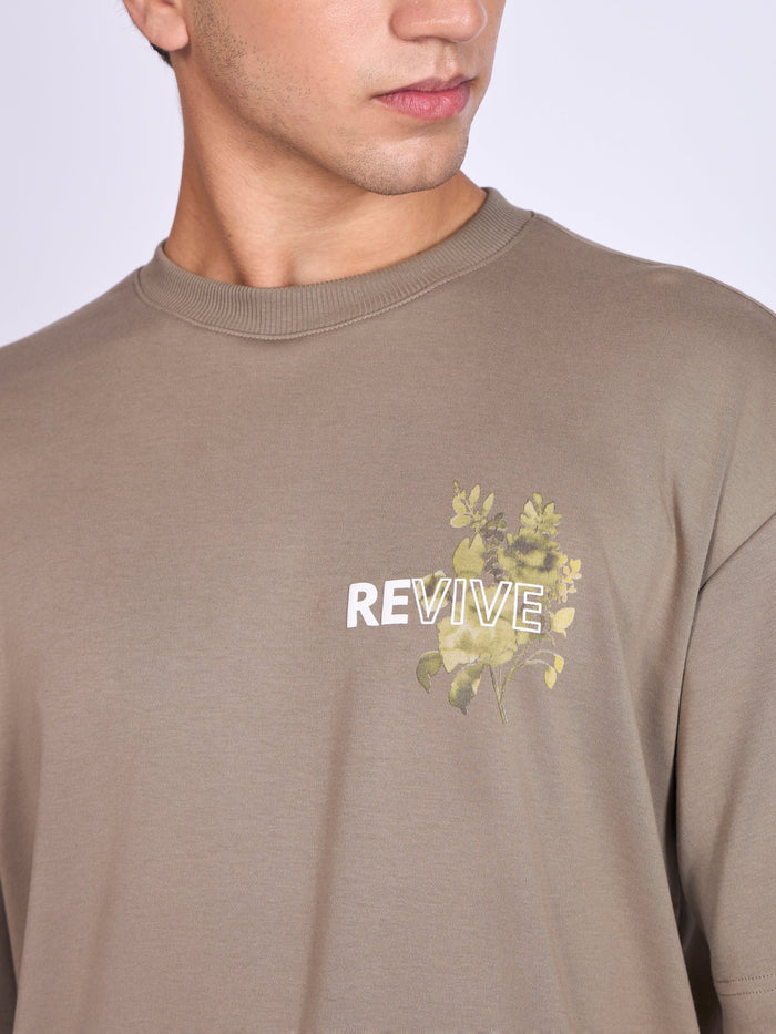 Printed Loose Fit T-Shirt - Light Olive