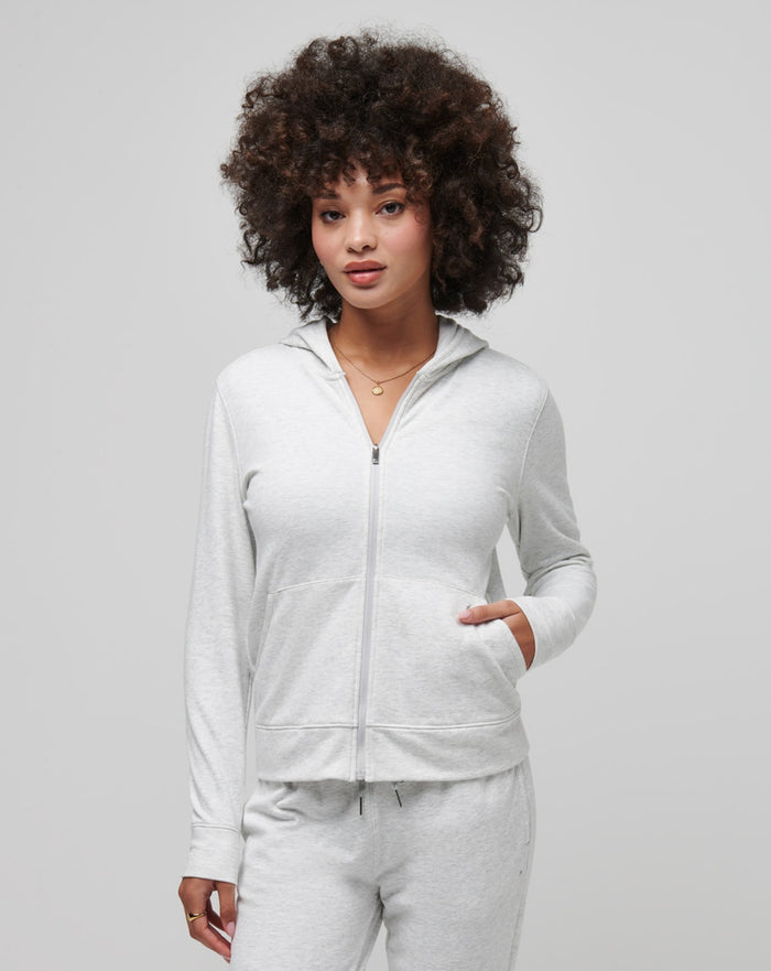 TravisMathew Women's Cloud Fleece Full Zip Hoodie  TravisMathew Heather Light Grey XSmall