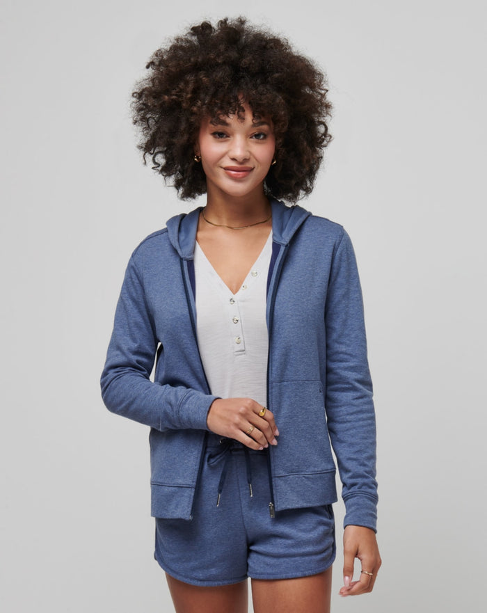 TravisMathew Women's Cloud Fleece Full Zip Hoodie  TravisMathew Heather Navy XSmall