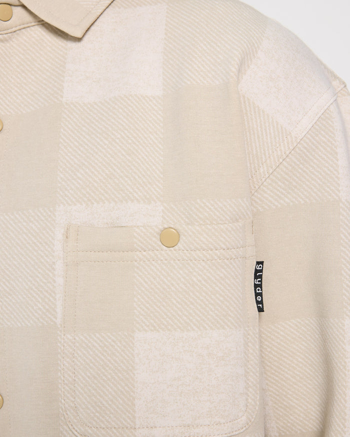 Oatmilk Linen Plaid $|& Glyder Trek Shirt - SOF Full Front