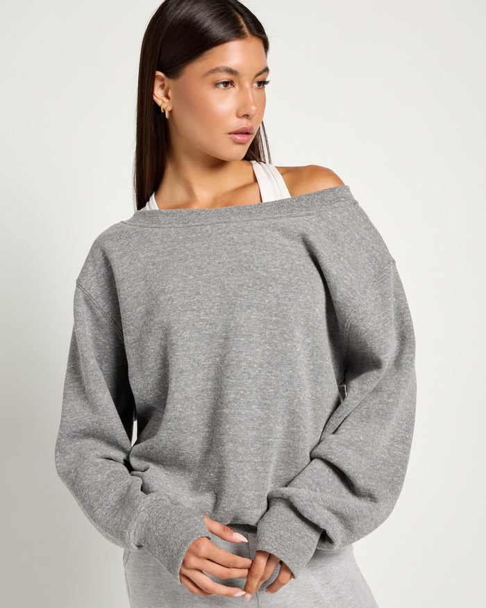 Heather Grey $|& Interval Fleece One Shoulder Pullover - SOF Front