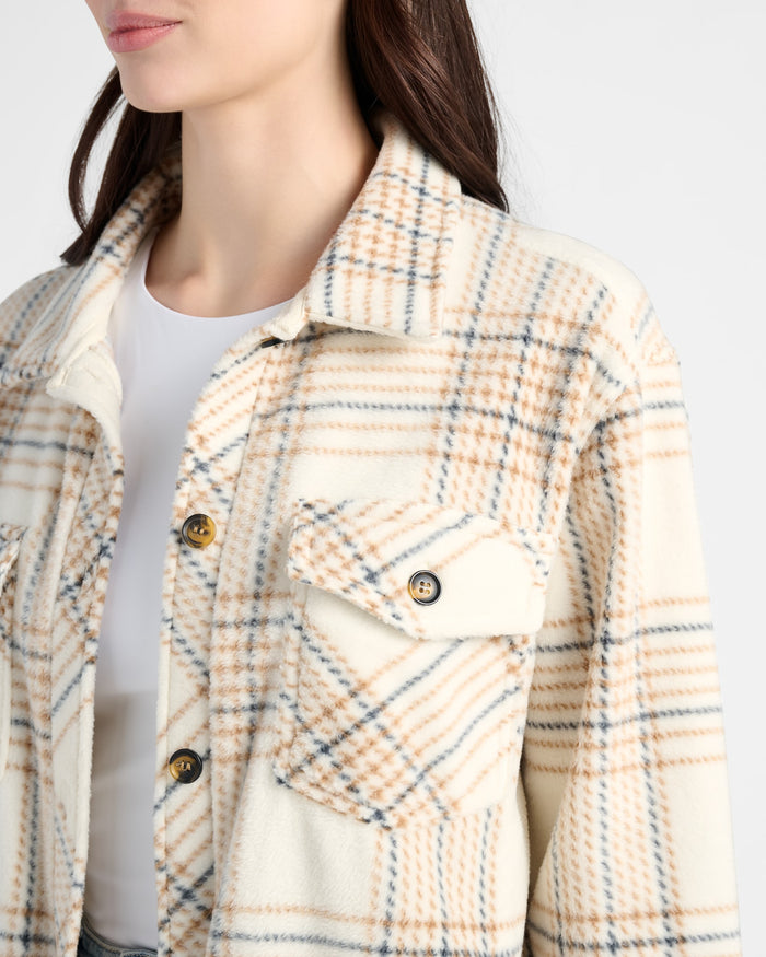 Cream Taupe Plaid $|& Thread & Supply Tullis Polar Fleece Shacket - SOF Full Front