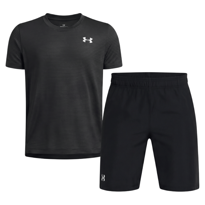 Under Armour Junior's 2 Piece Co Ord Set Black/White T-Shirt & Shorts
