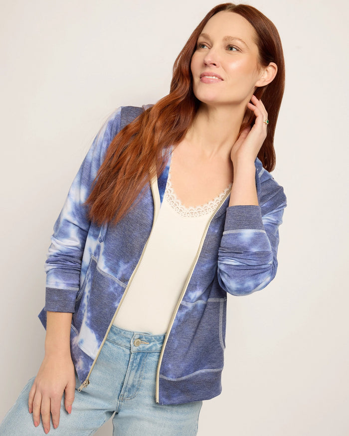 Blue Printed Tie Dye $|& SEAS Union Square Tie Dye French Terry Zip - SOF Front