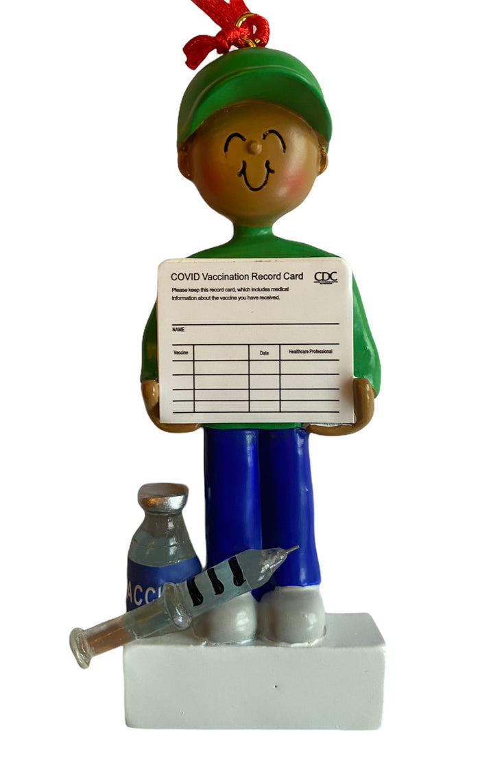 Vaccine Card, Dark Skin Male, Personalized Ornament