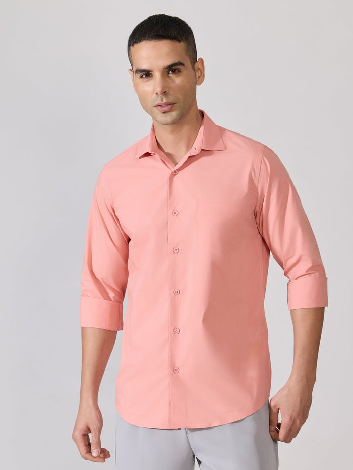Valerius - Trim Fit Poplin Shirt - Coral
