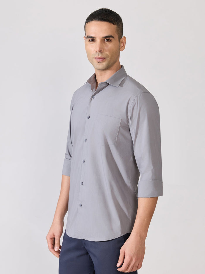 Valerius - Trim Fit Poplin Shirt - Grey